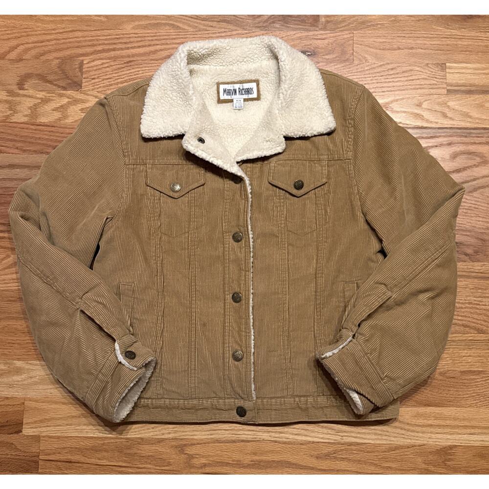 Vintage 90s MARVIN RICHARDS Corduroy Jacket Size Medium Sherpa Lined Coat Tan
